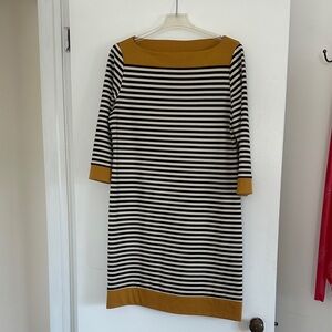 Tiana B. Black and White Striped Dress with Mustard Trim